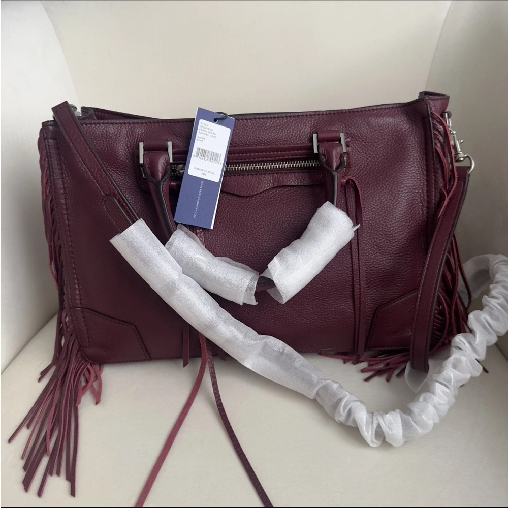 NWT Rebecca Minkoff Leather Dark Burgundy Regan Fringe Shoulder Bag